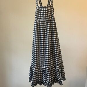J. Crew Black and White Gingham Midi Dress with Eyelet Hem